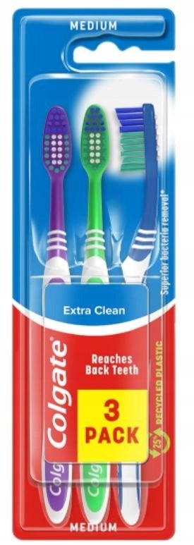 Colgate, Extra Clean Szczoteczki średnie, 3 sztuki